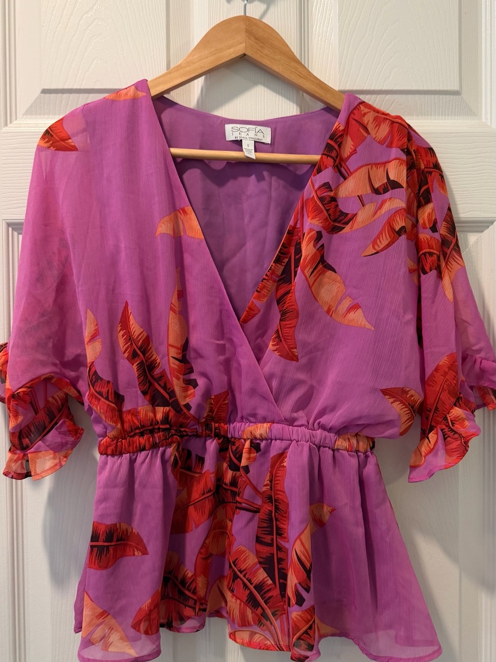 sofia by sofia vergara Pink and Orange Tropical Wrap Blouse